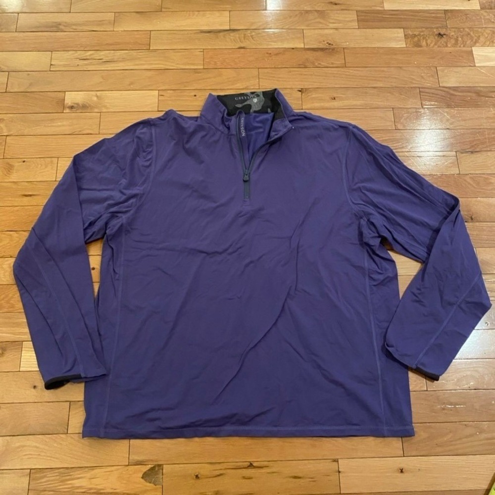 Greyson Clothiers Mens XL Purple 1/4 Zip Performance Golf Pullover Camo Trim
